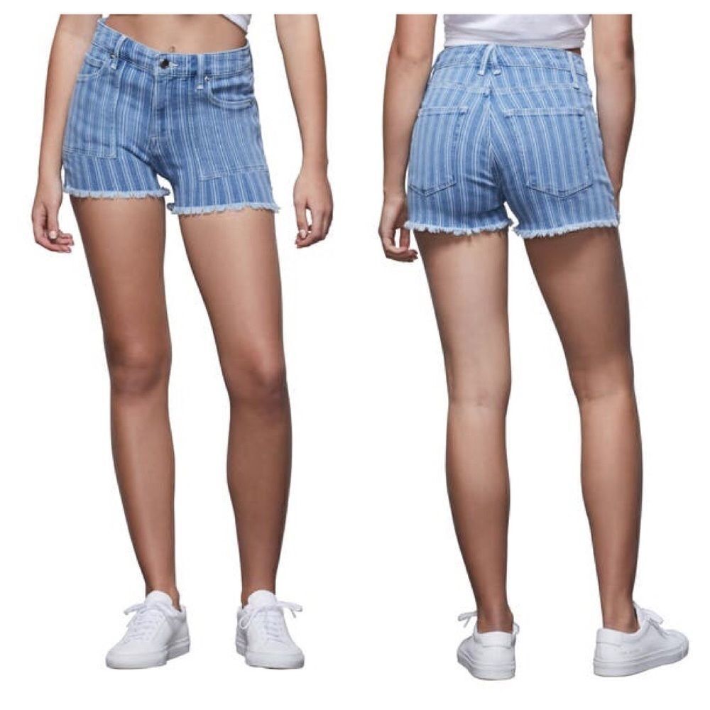 Good American Stripe Cutoff Denim Shorts Sz 00/24